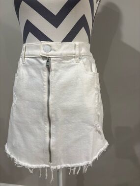 Express White Zip-Front Denim Mini Skirt